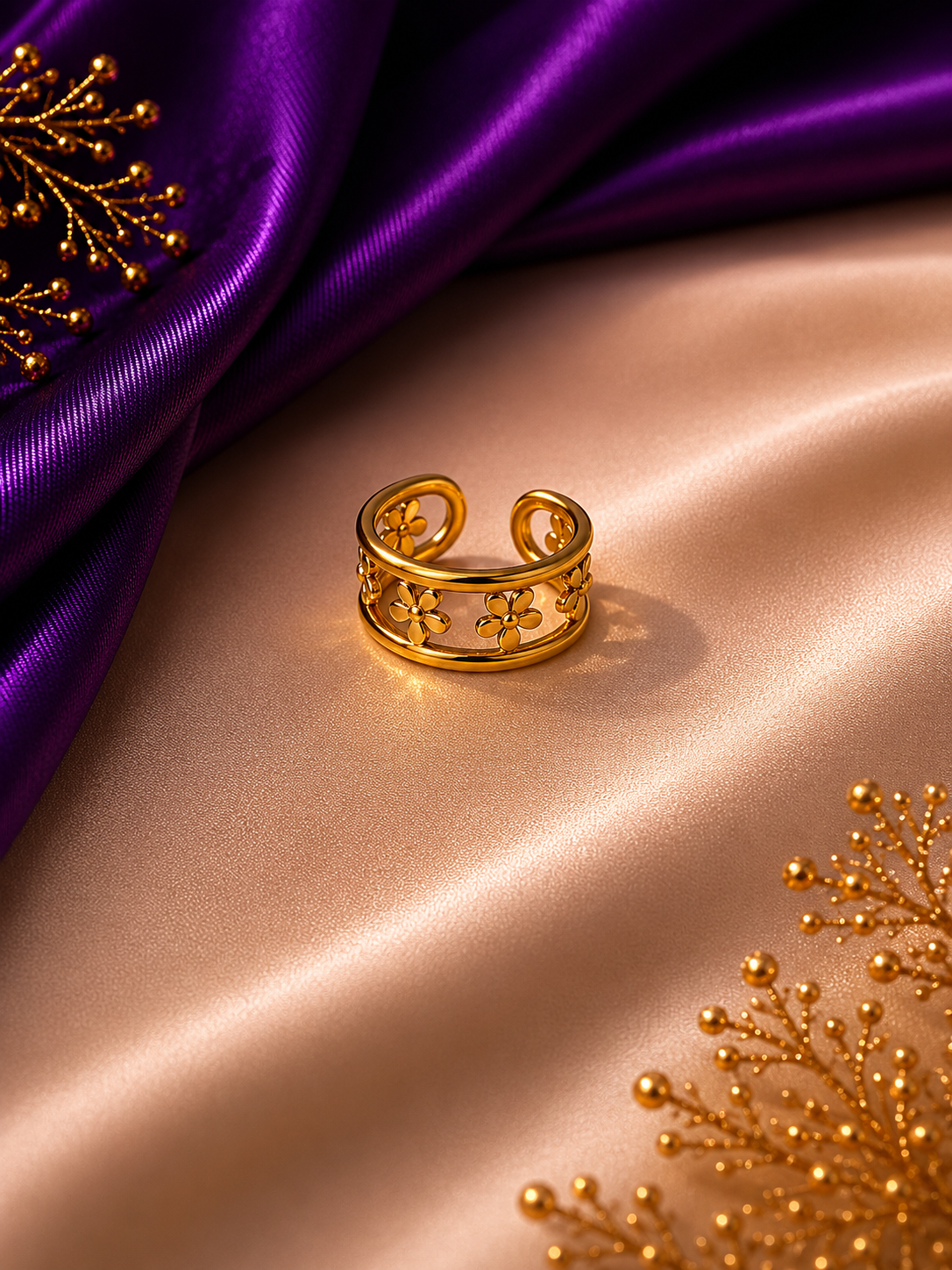 Gold Floral Hollow Adjustable Ring