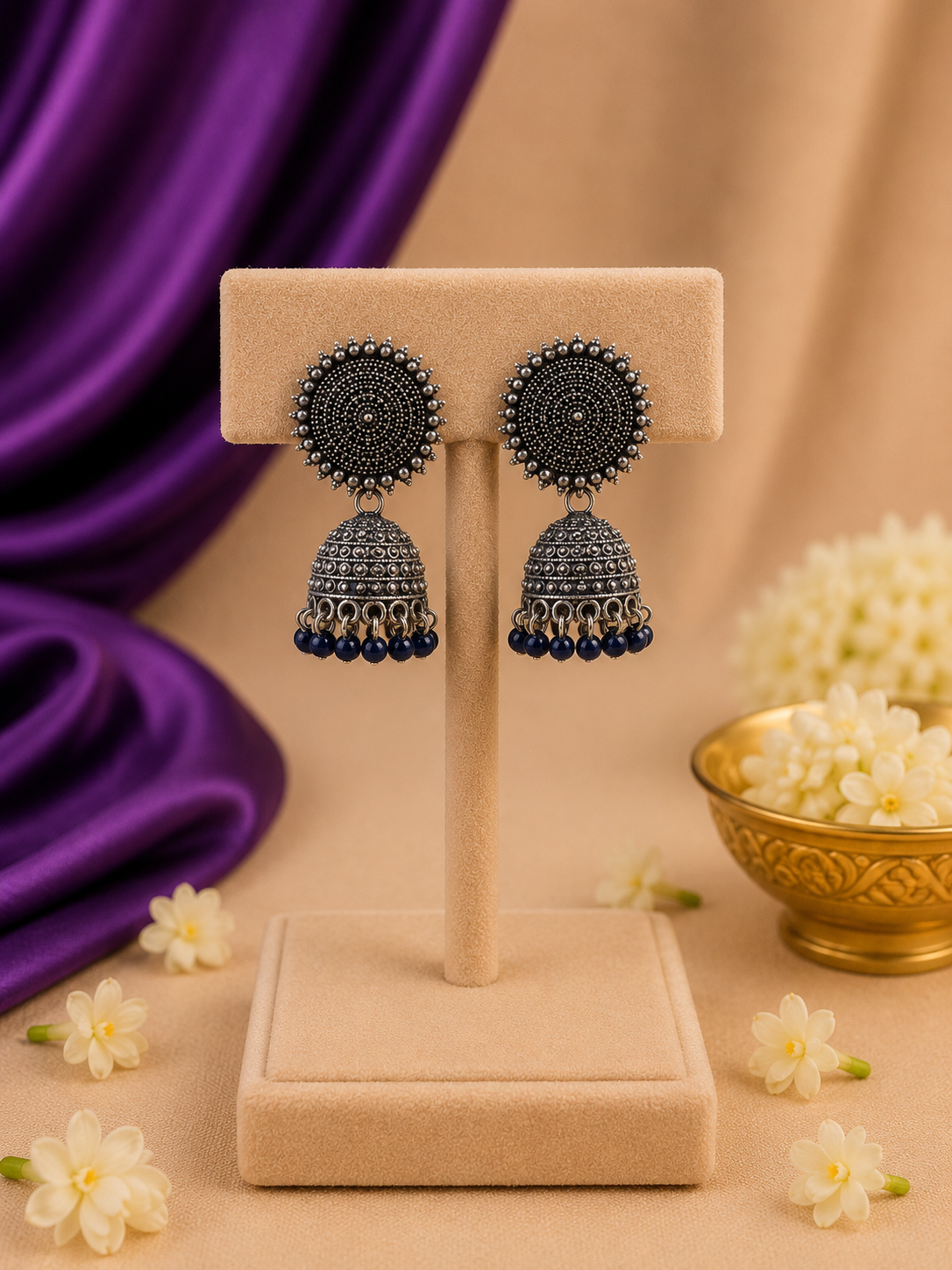 Oxidized Silver Jhumka Earrings