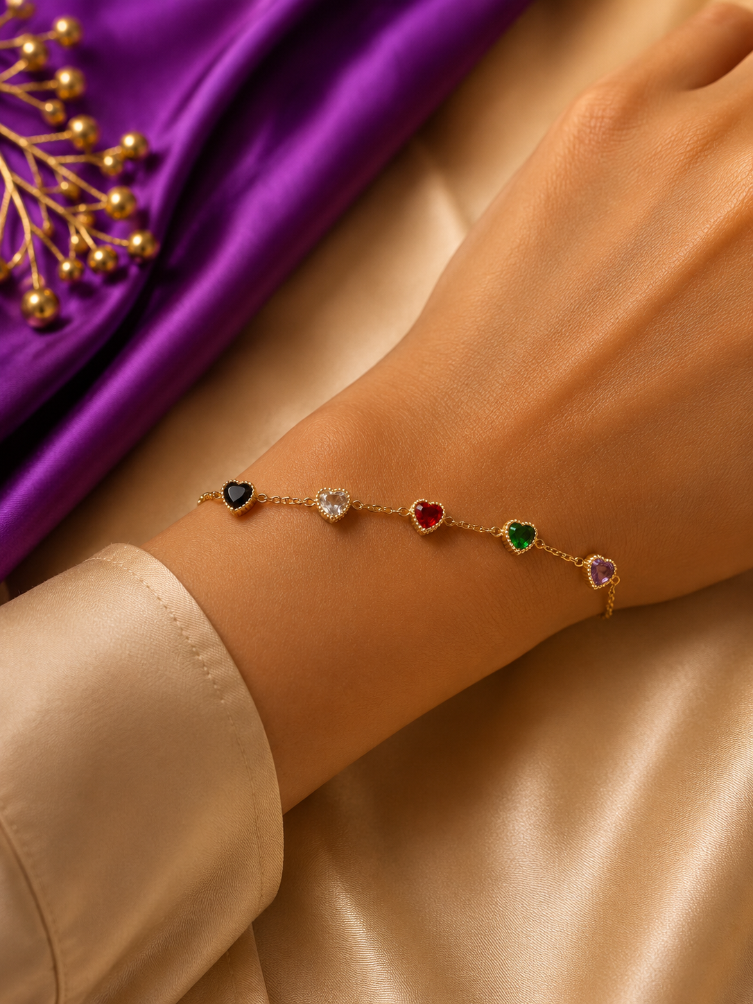 Multi-Color Heart Charm Bracelet