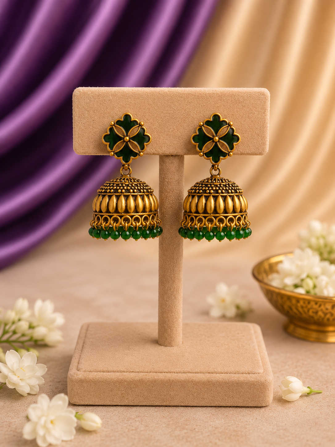 Floral Stud Dome Jhumka Earrings