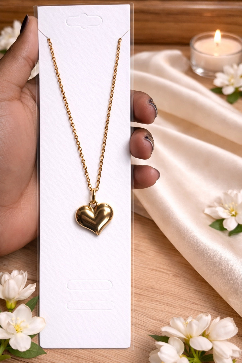 Gold Puffy Heart Pendant Necklace