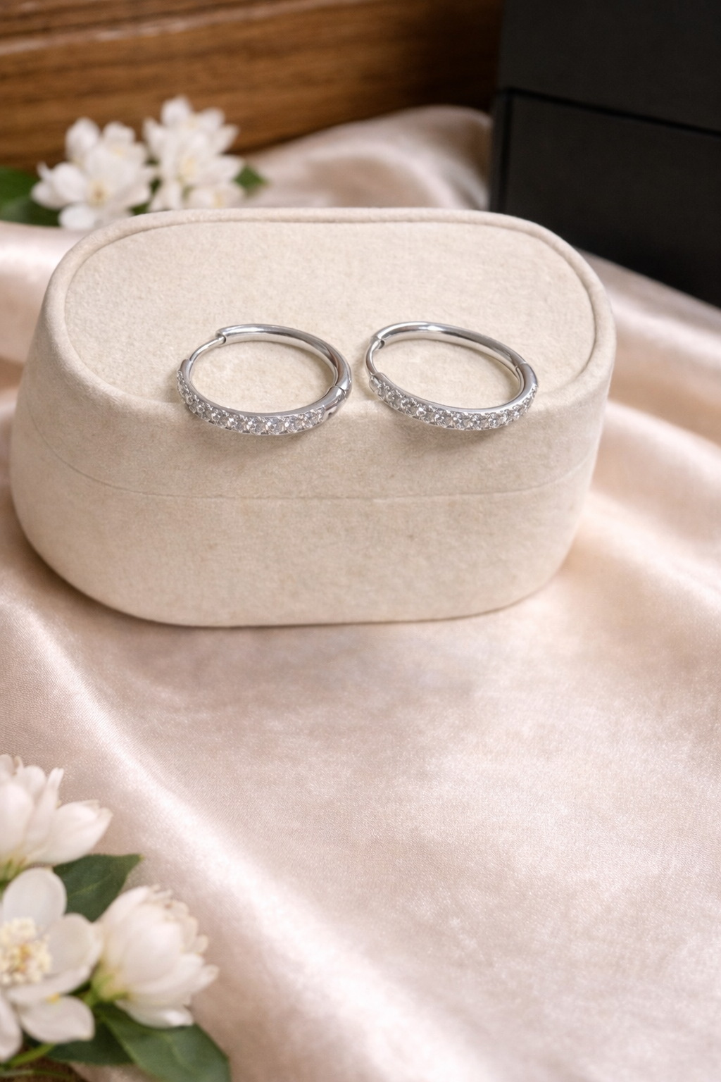 Silver Pavé Crystal Huggie Hoop Earrings