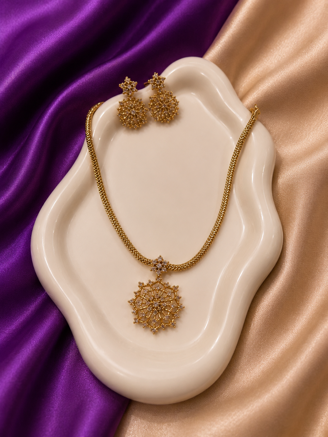 Gold Mandala Necklace & Earring Set