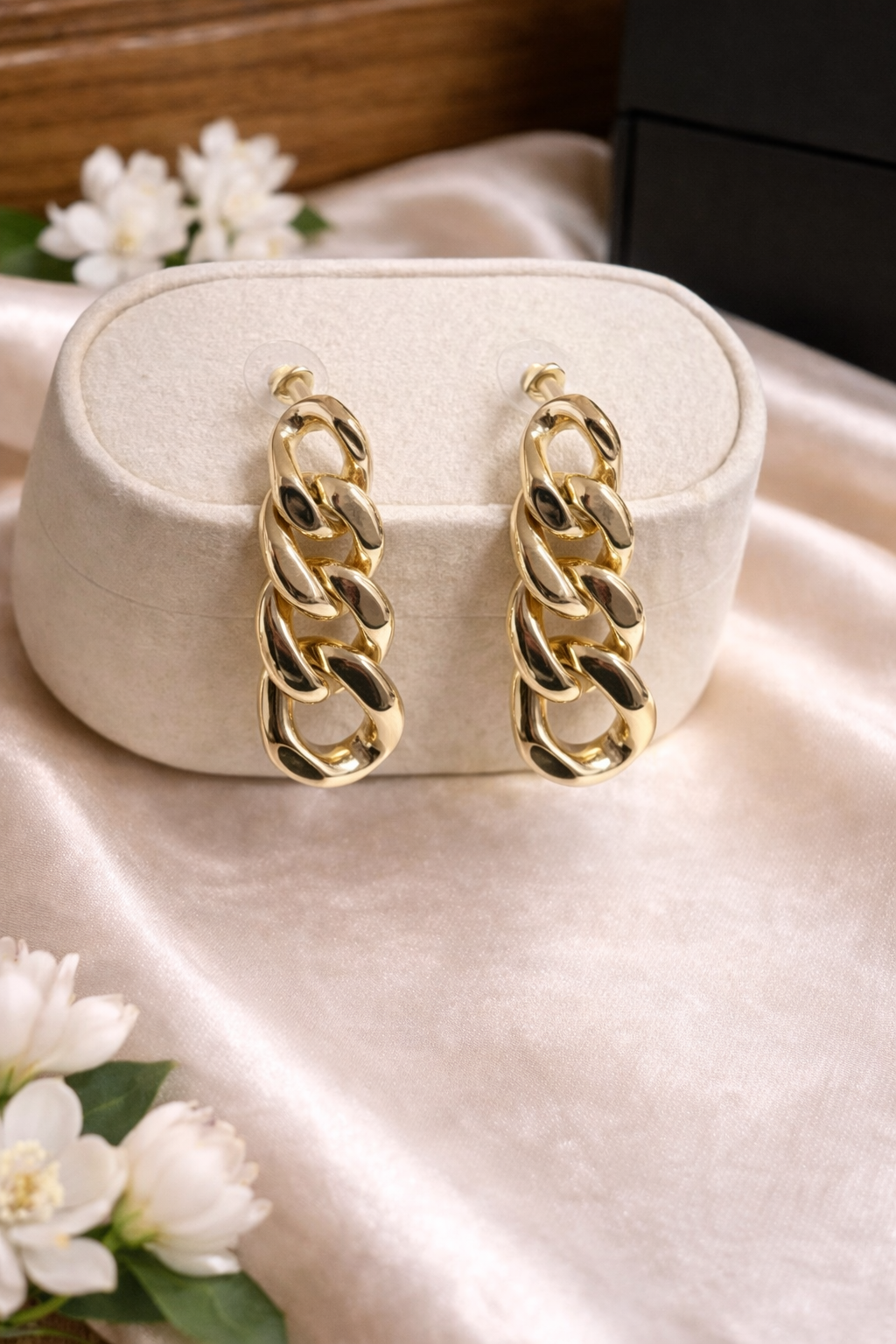 Gold Chunky Cuban Link Chain Drop Earrings