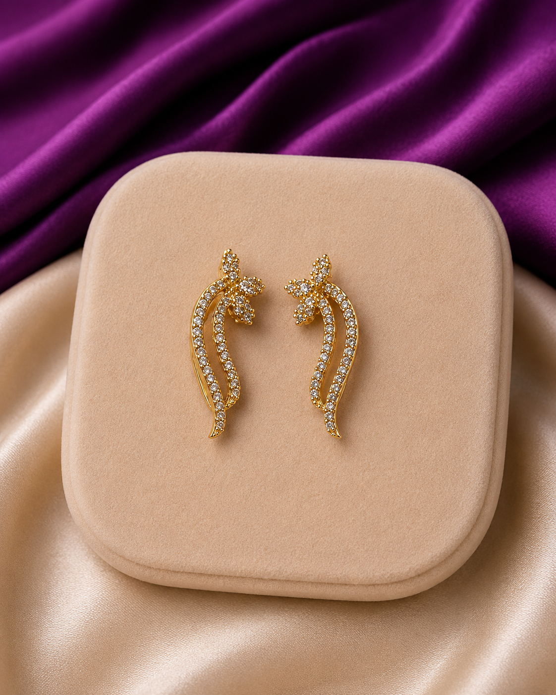 Crystal Floral Cascade Cuff Earrings