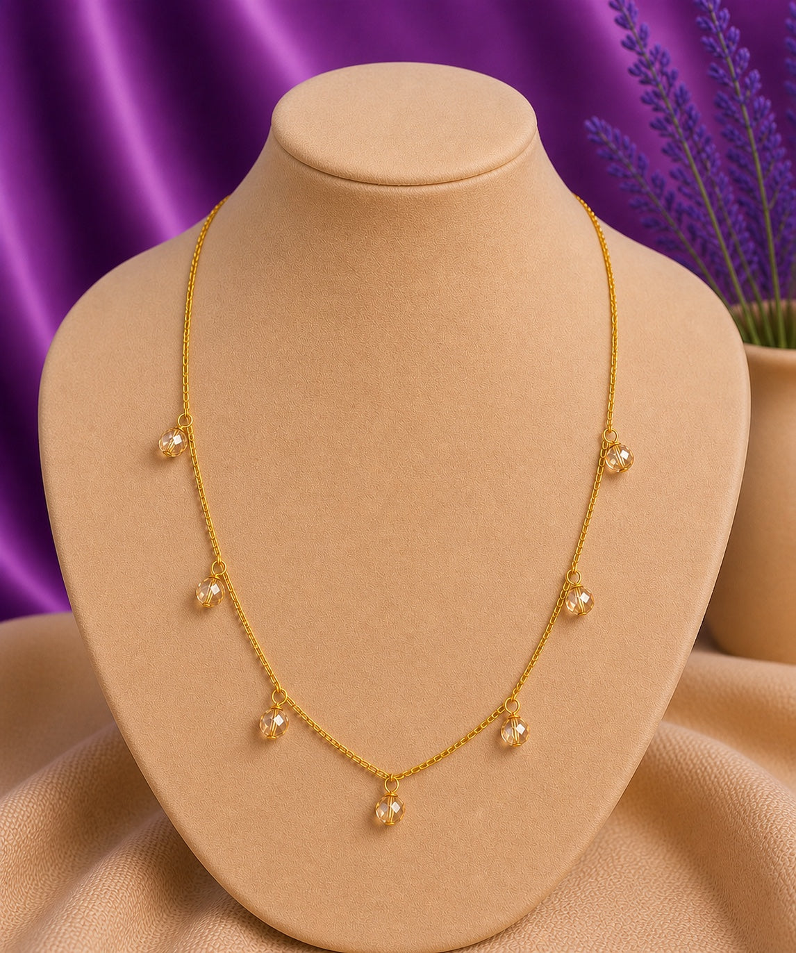 Gold Champagne Crystal Bead Drop Necklace