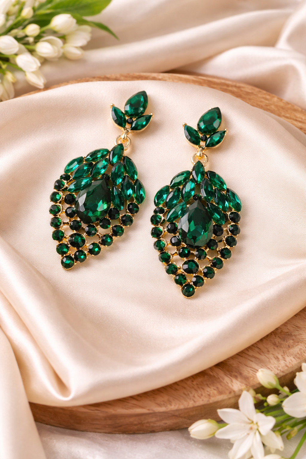 Emerald Cluster Statement Drops Earrings