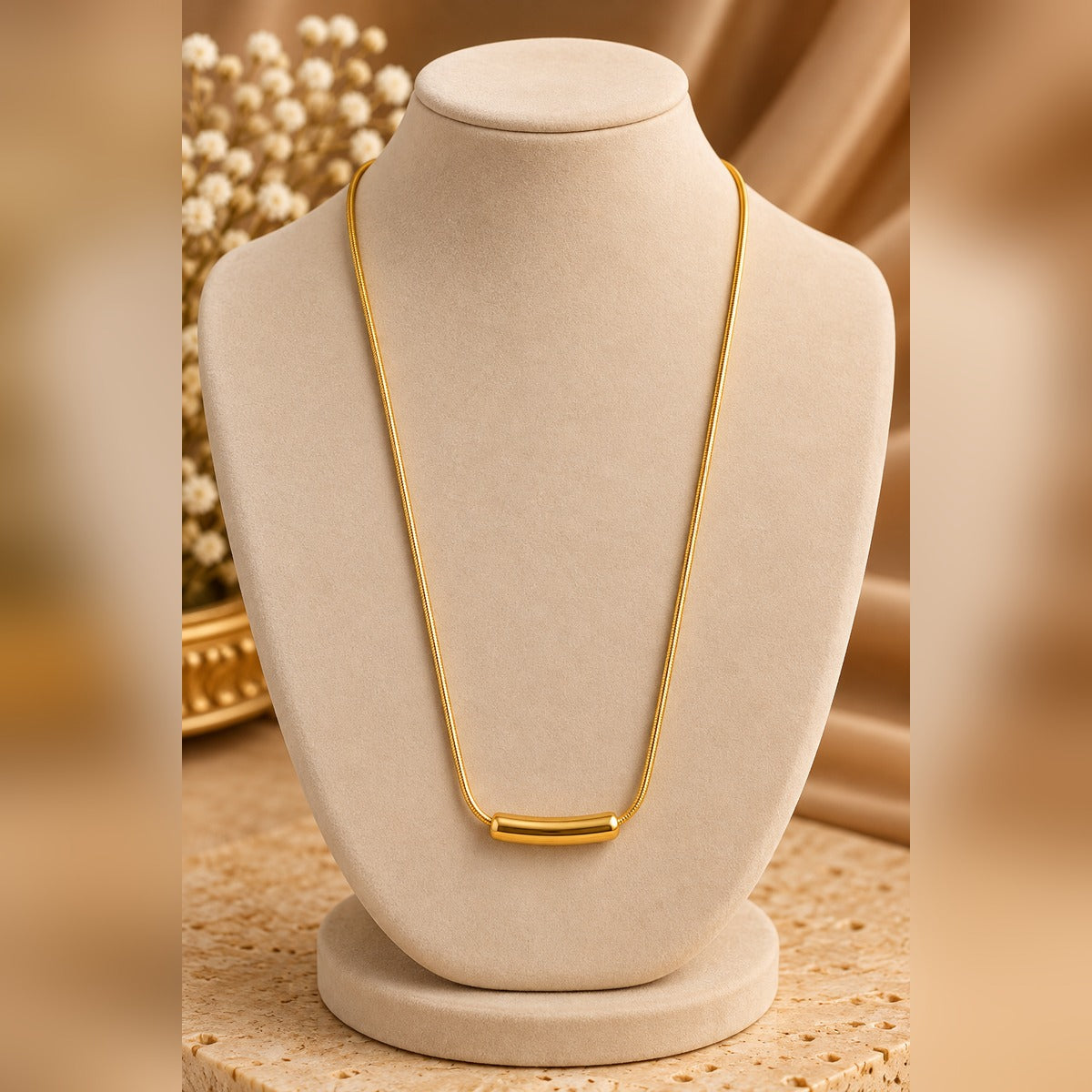 Gold Curved Bar Necklace