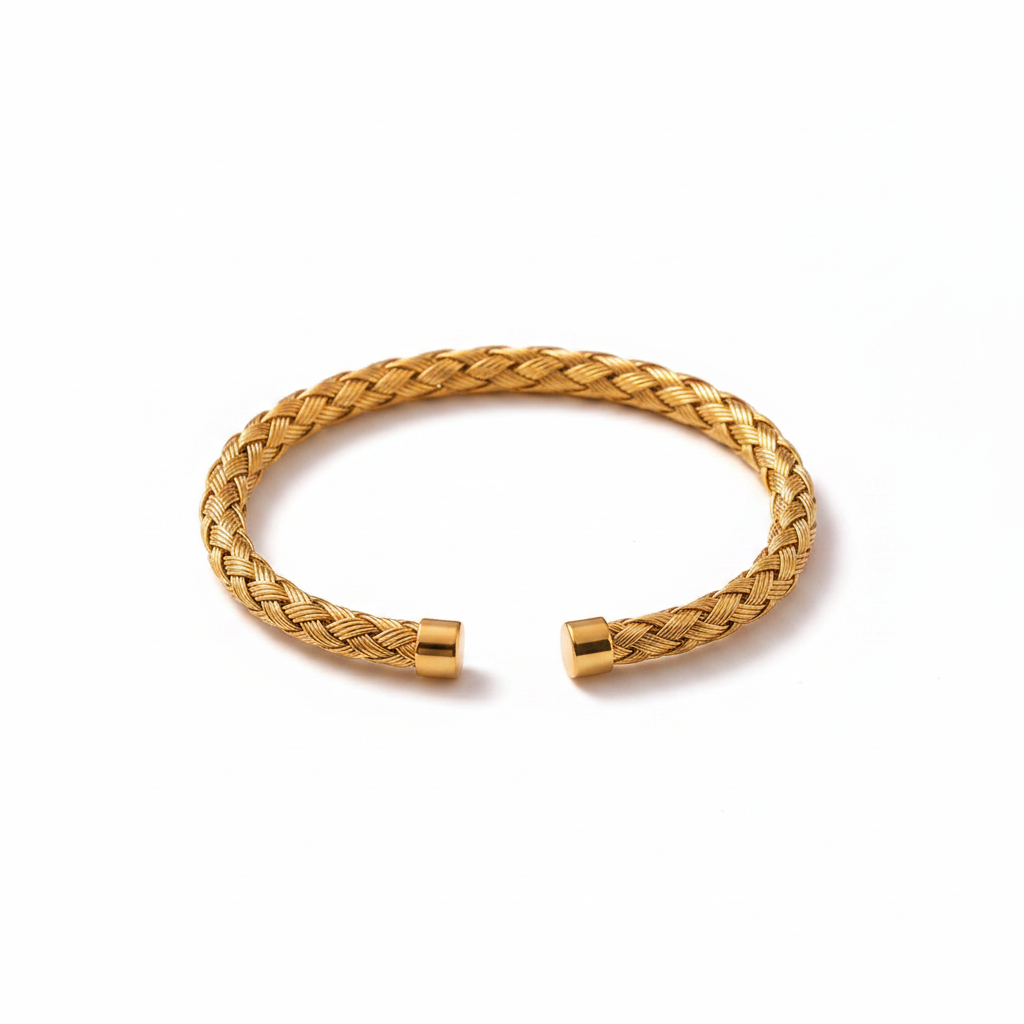Gold Braided Cuff Bracelet on white background