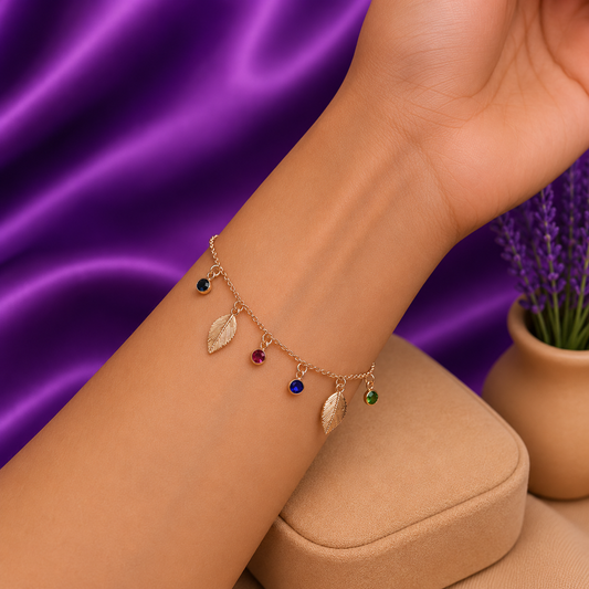 Leaf & Gemstone Charm Bracelet