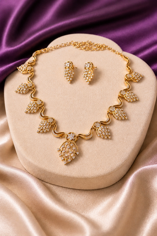 Gold Leaf Cascade Necklace & Earring Set