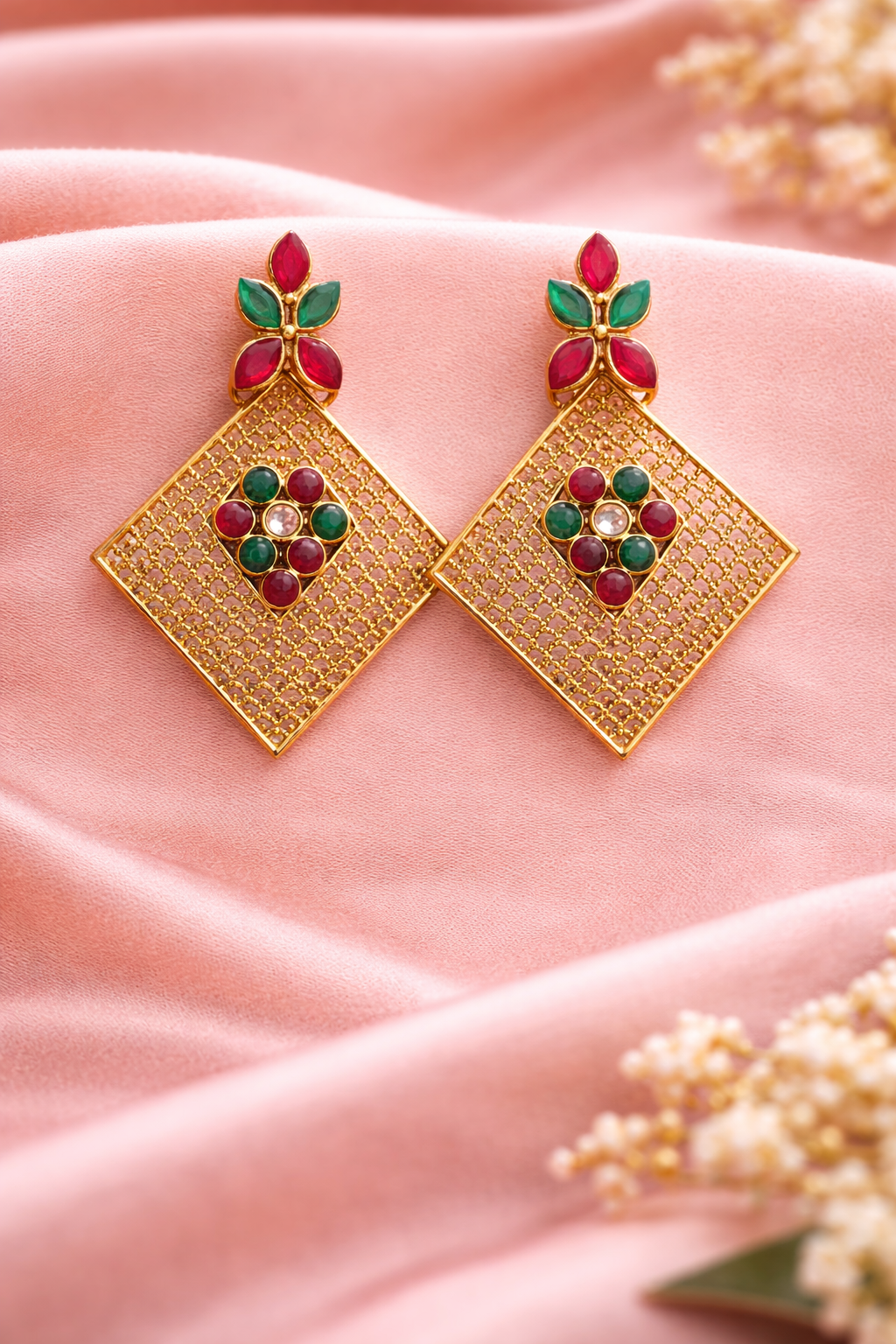 Navratna Diamond Charm Drops Earrings