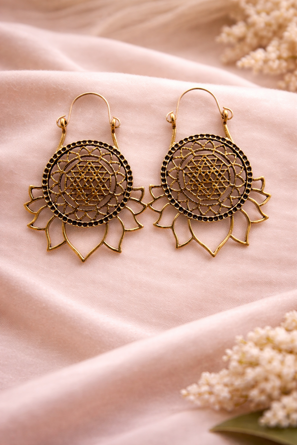 Mandala Lotus Hoops Earrings