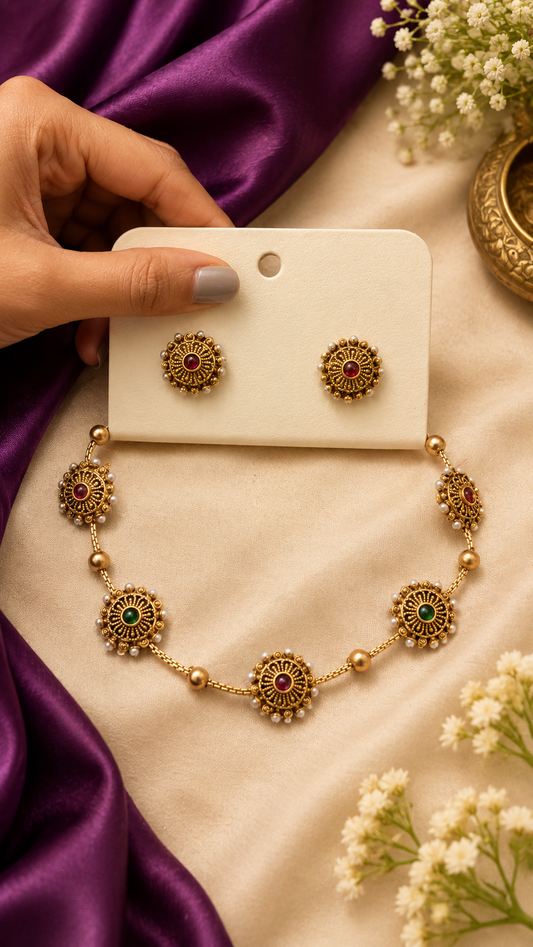 Antique Gold Nakshatra Necklace Set