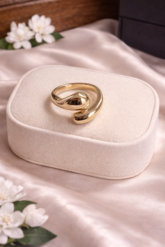 Chunky Gold Adjustable Teardrop Wrap Ring