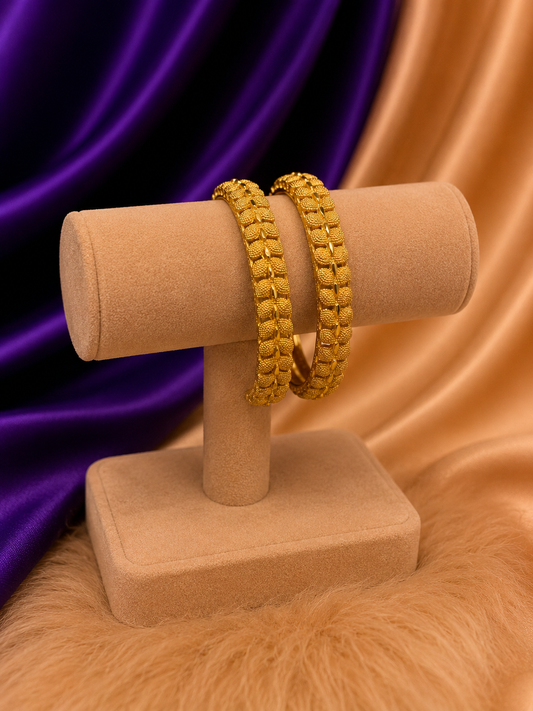 Gold Beaded Dome Bangle Set (Set of 2)
