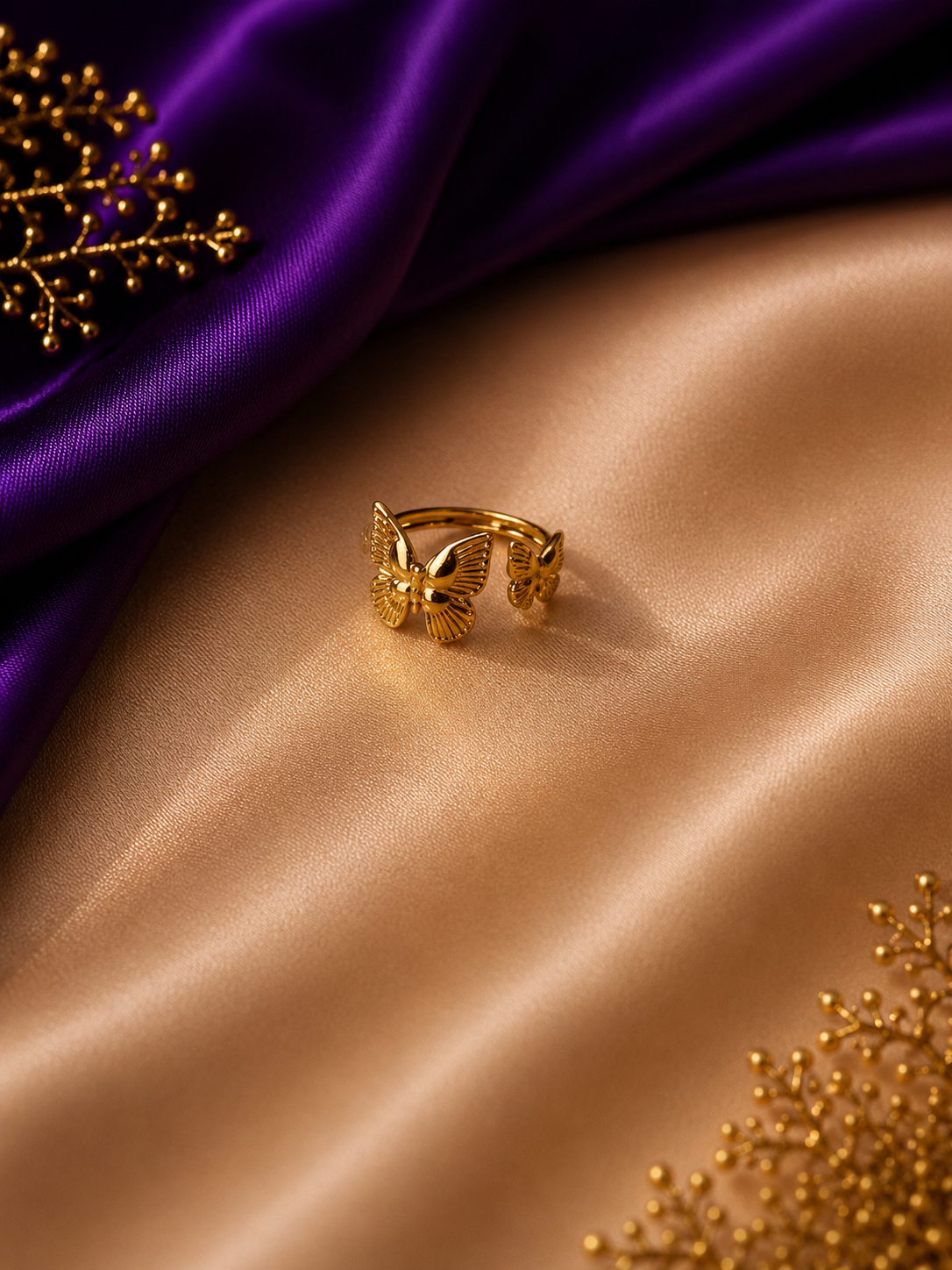 Gold Double Butterfly Adjustable Ring