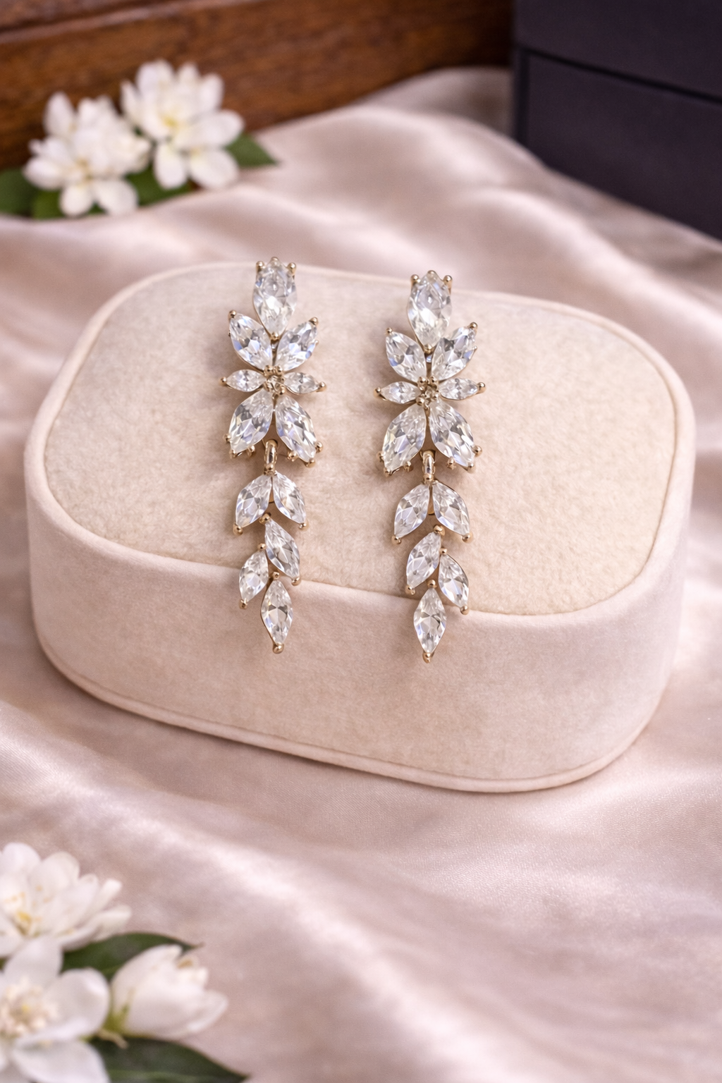 Crystal Marquise Leaf Cascade Drop Earrings