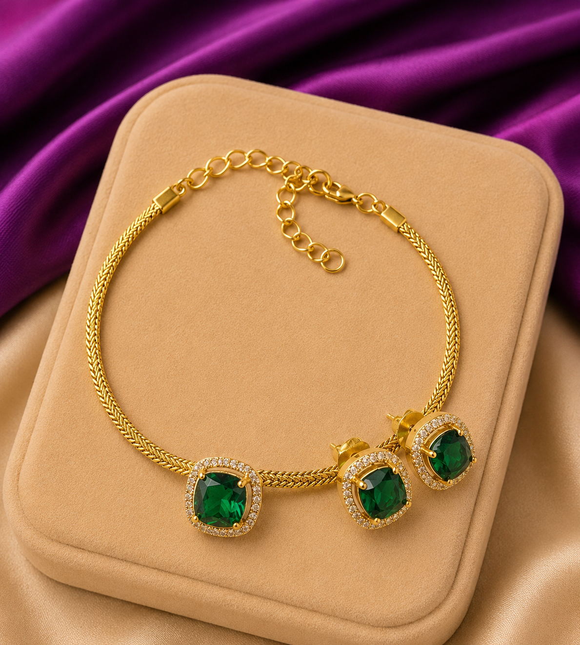Gold Cushion Halo Solitaire Necklace & Earring Set