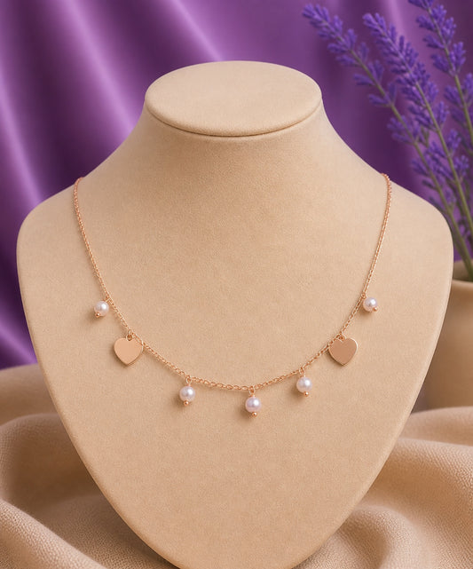 Gold Heart & Pearl Charm Necklace