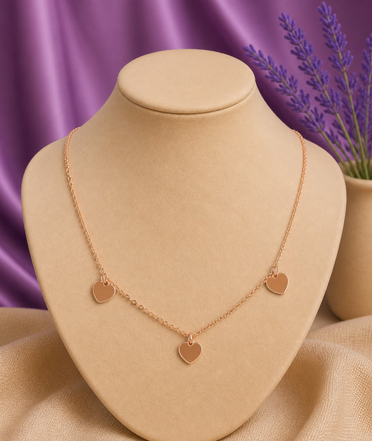 Rose Gold Triple Heart Charm Necklace