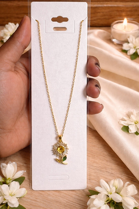 Gold Crystal Sunflower Pendant Necklace