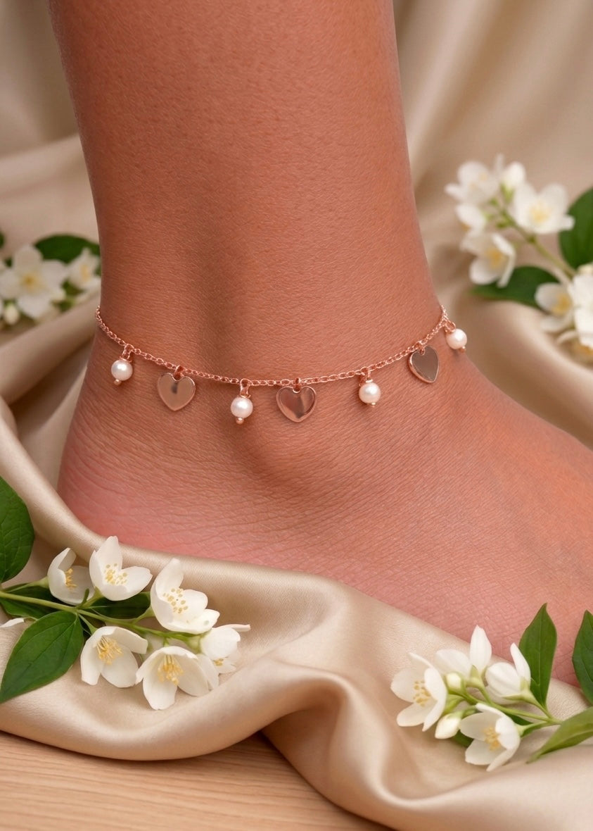 Pearl & Heart Charm Anklet