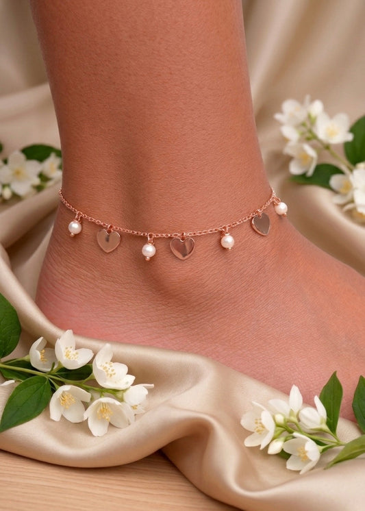 Pearl & Heart Charm Anklet
