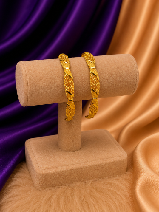 Gold Diamond-Cut Textured Bangle Set (Set of 2)