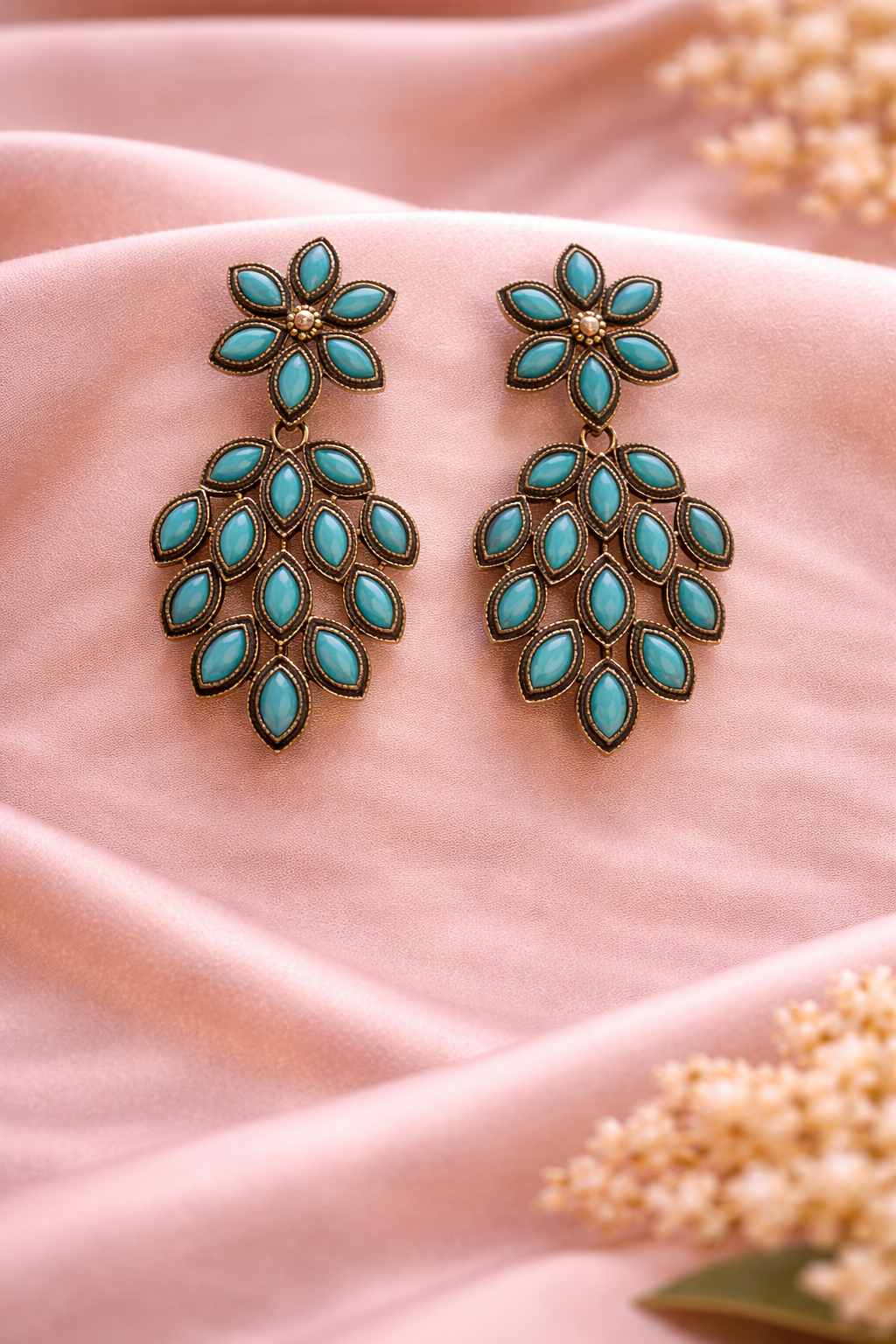 Turquoise Leaf Cascade Earrings