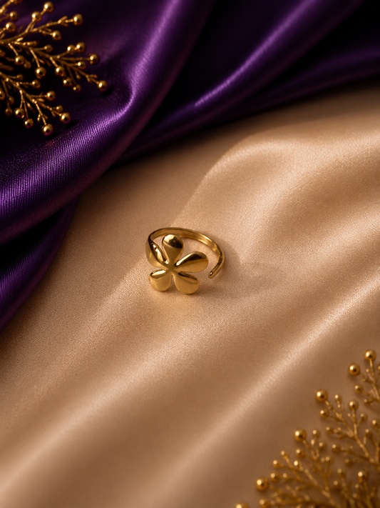 Gold Solid Flower Adjustable Ring