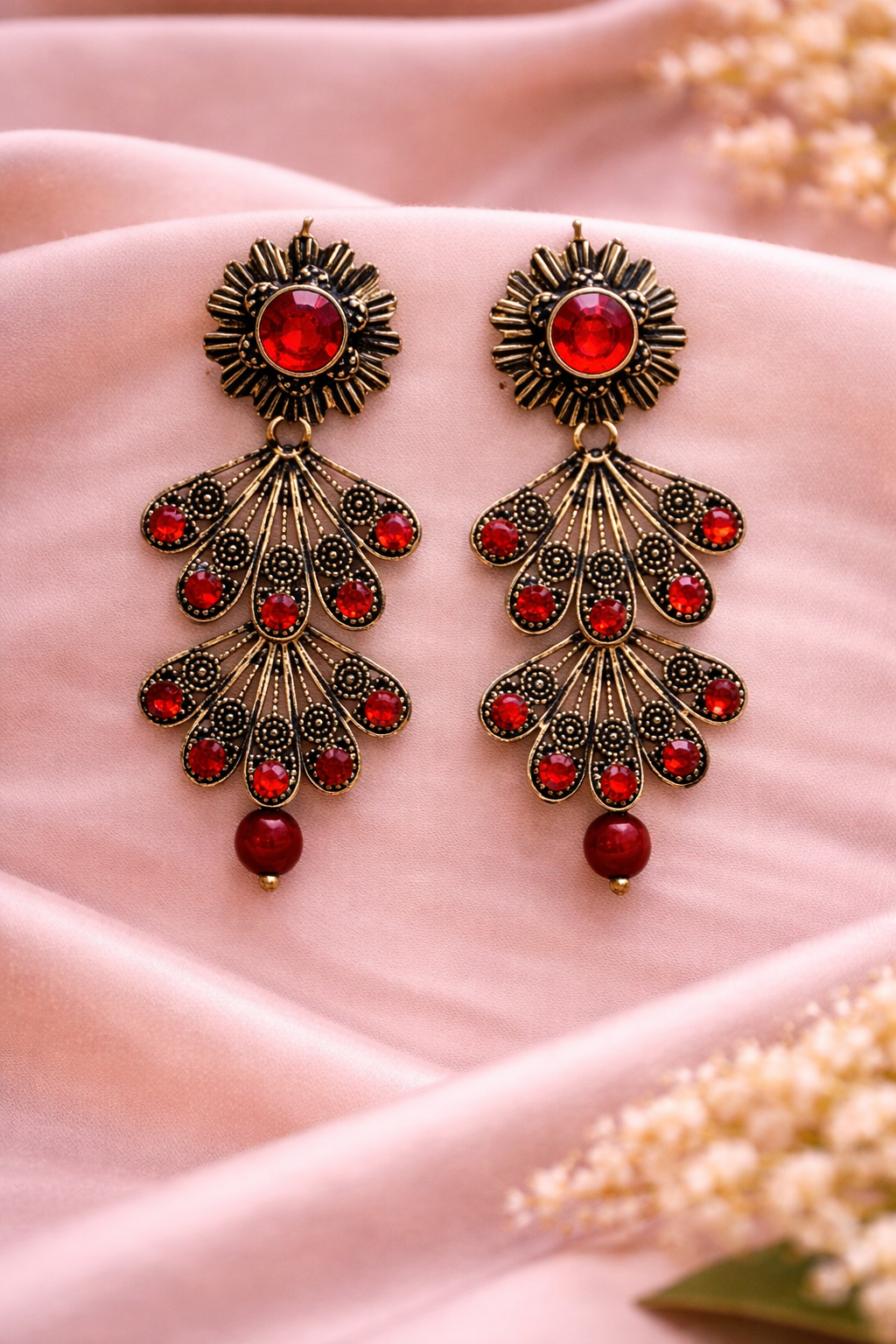 Ruby Fan Statement Earrings