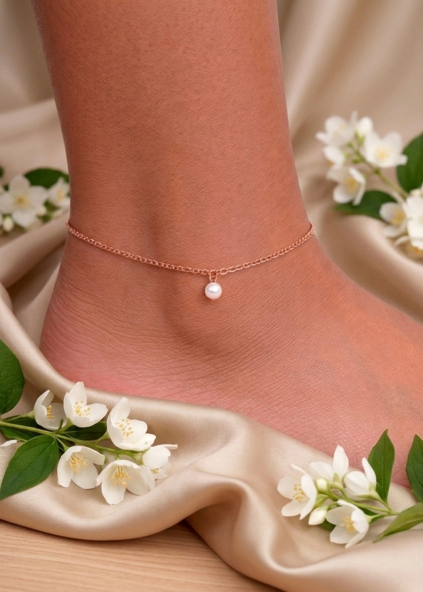 Single Pearl Drop Anklet