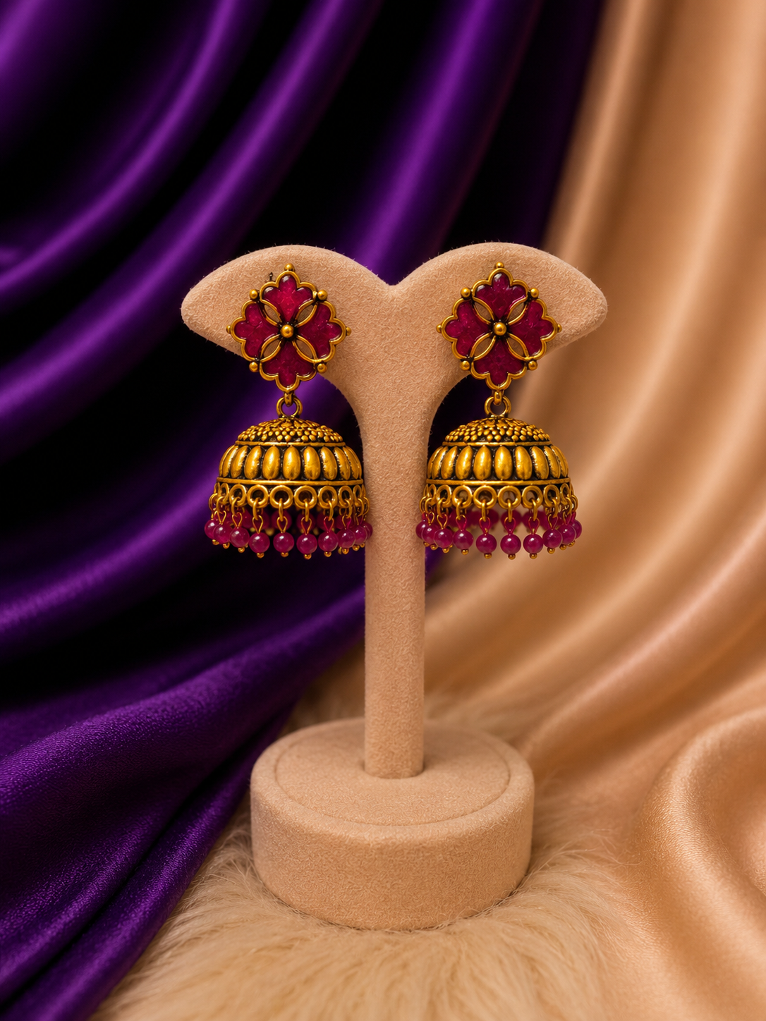 Floral Stud Dome Jhumka Earrings