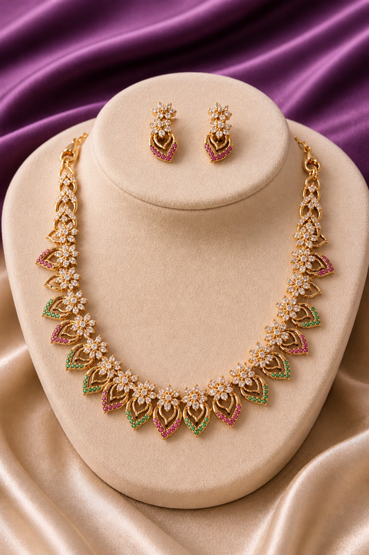 Crimson Emerald Blossom Necklace Set