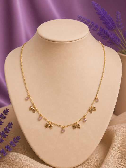 Gold Bow & Pearl Charm Necklace
