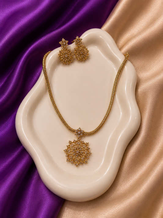 Gold Mandala Necklace & Earring Set