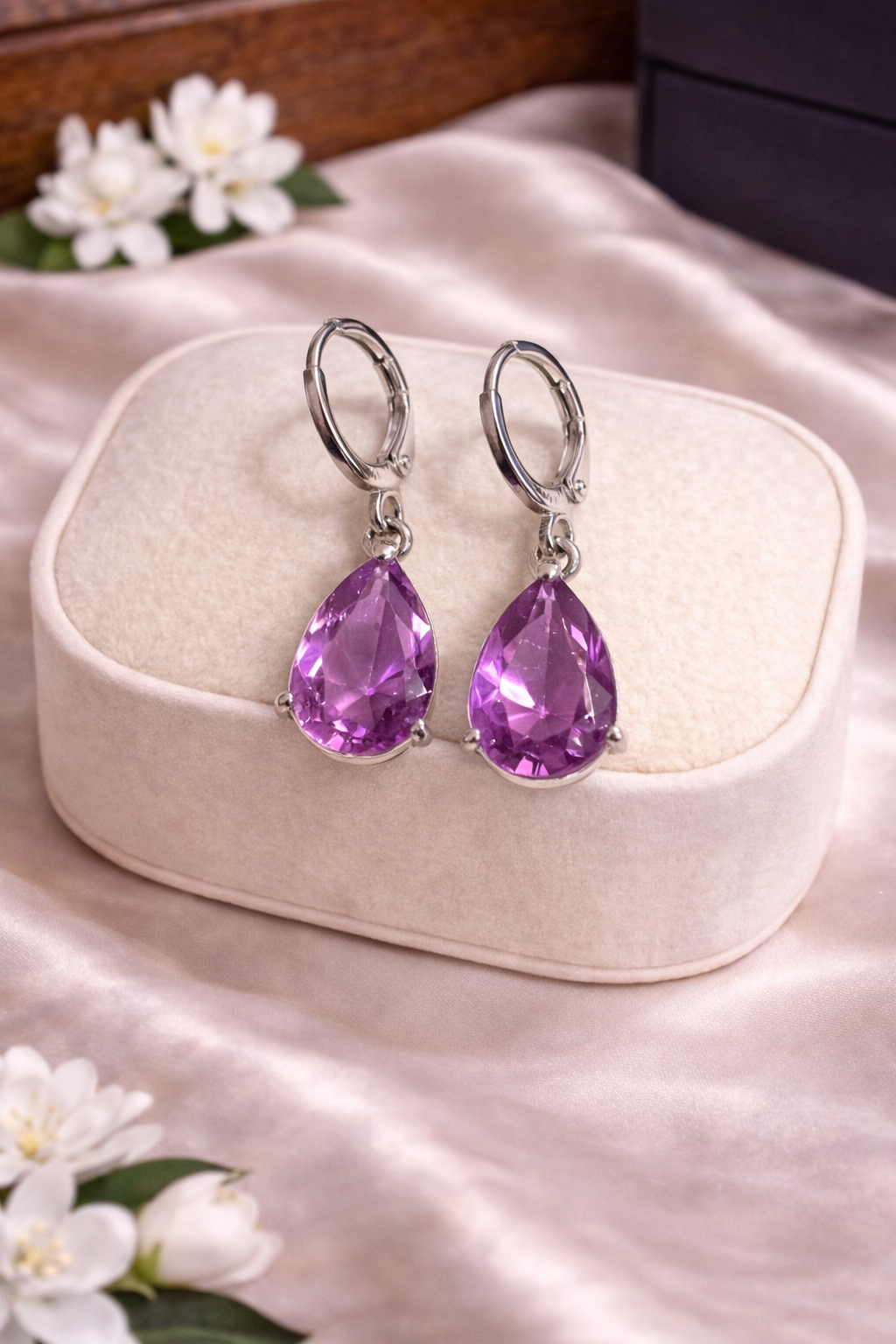 Amethyst Teardrop Lever-Back Earrings
