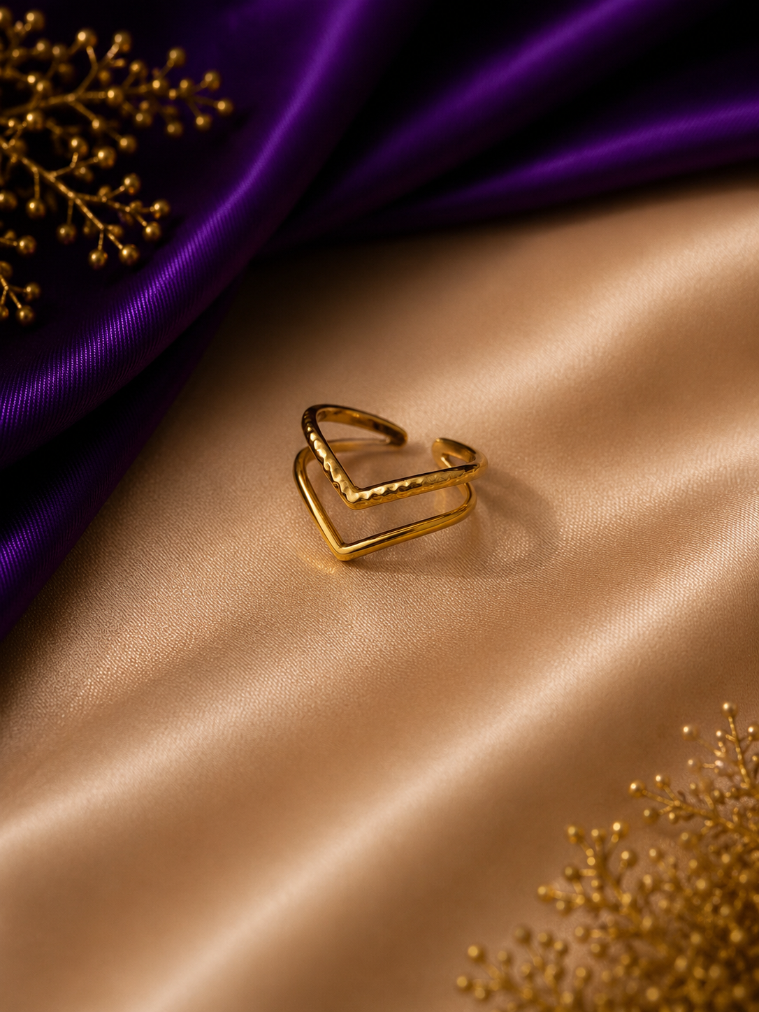 Gold Double Chevron Adjustable Ring