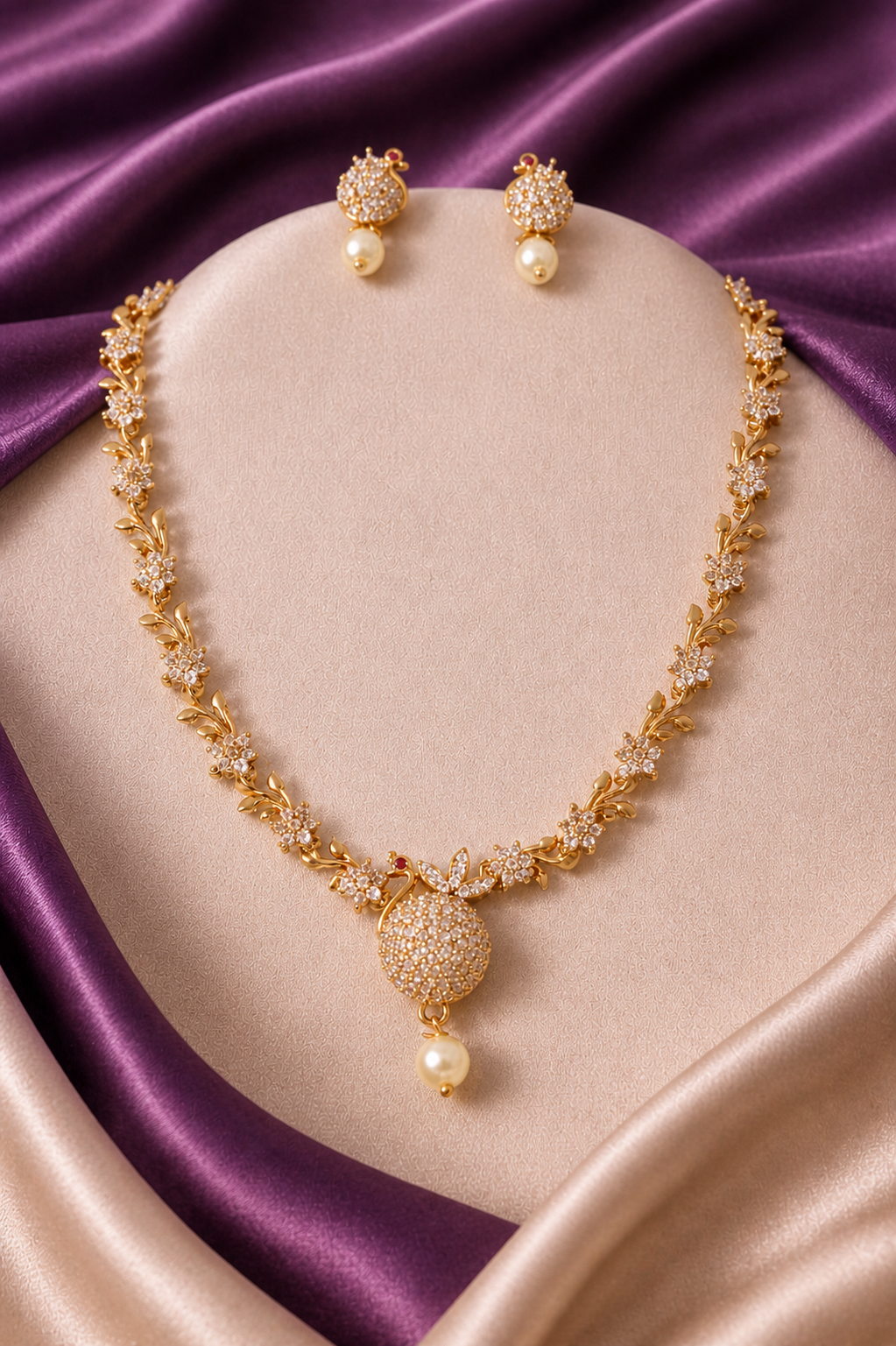 Golden Blossom Pendant Necklace Set