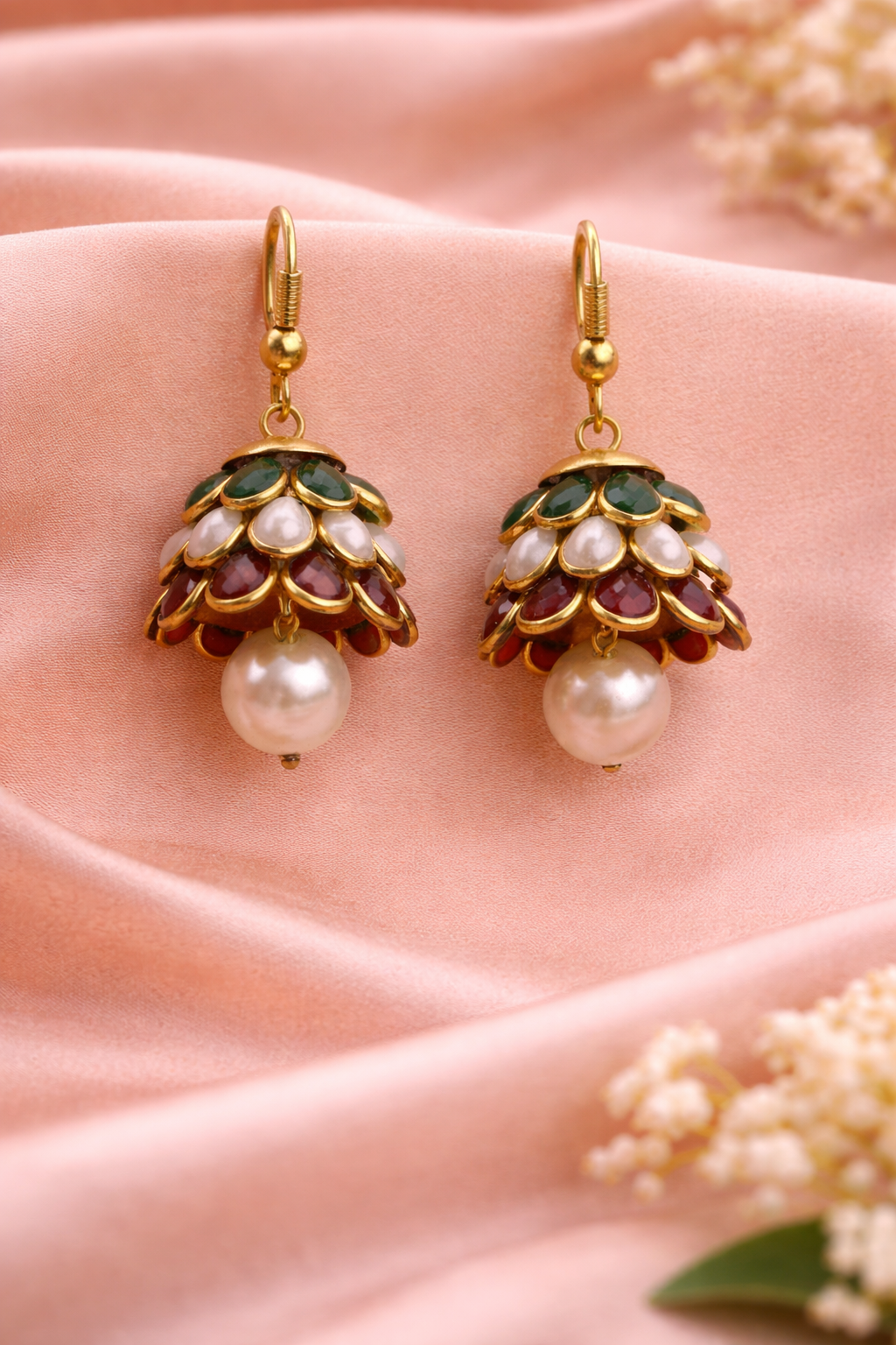 Meenakari Drop Pearl Jhumka Earrings