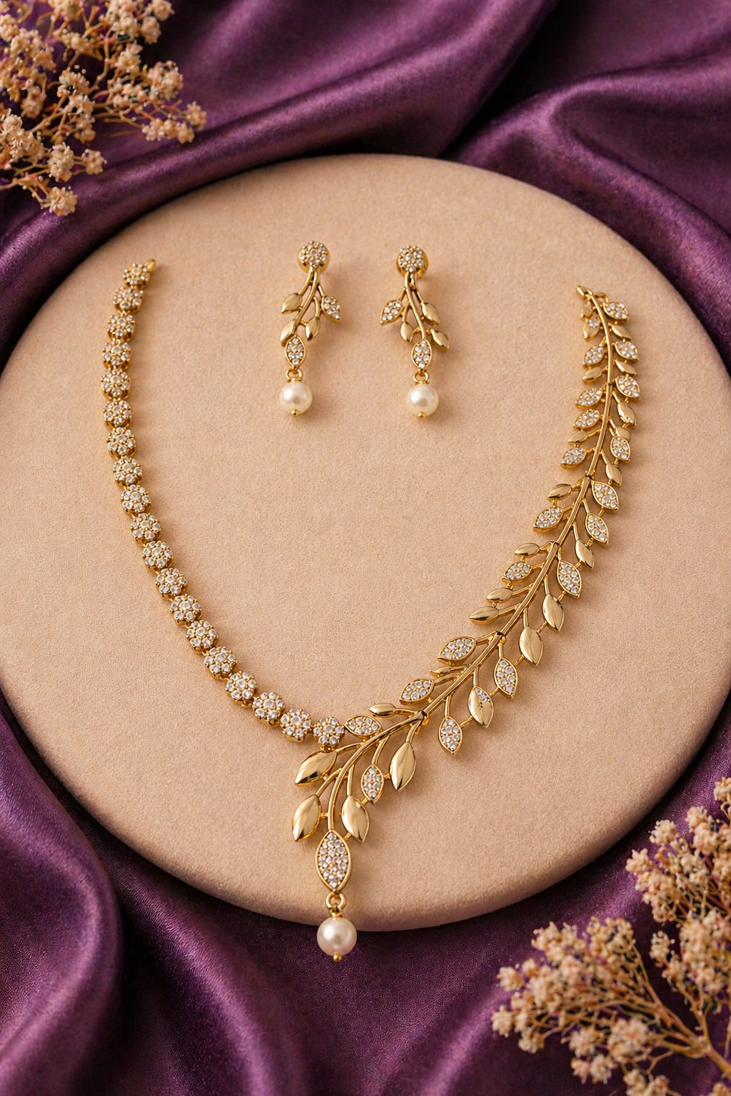 Golden Leaf Cascade Necklace
Set