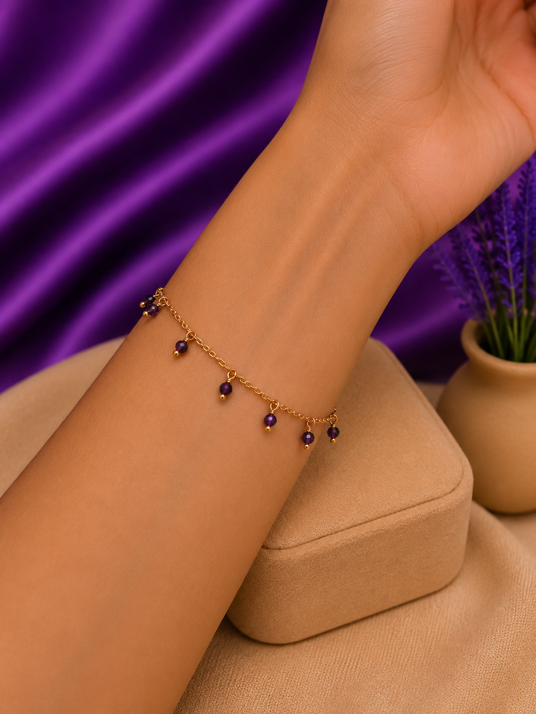 Gold Chain Amethyst Bead Charm Bracelet
