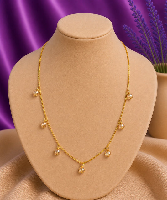 Gold Champagne Crystal Bead Drop Necklace