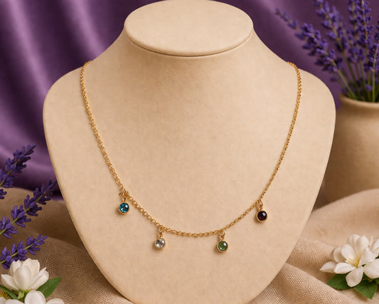 Gold Multicolour Crystal Drop Necklace