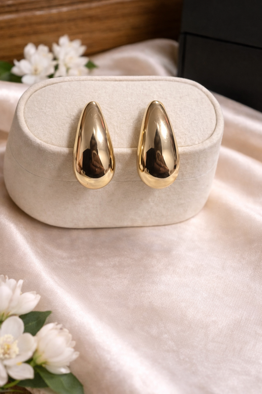 Gold Chunky Teardrop Stud Earrings