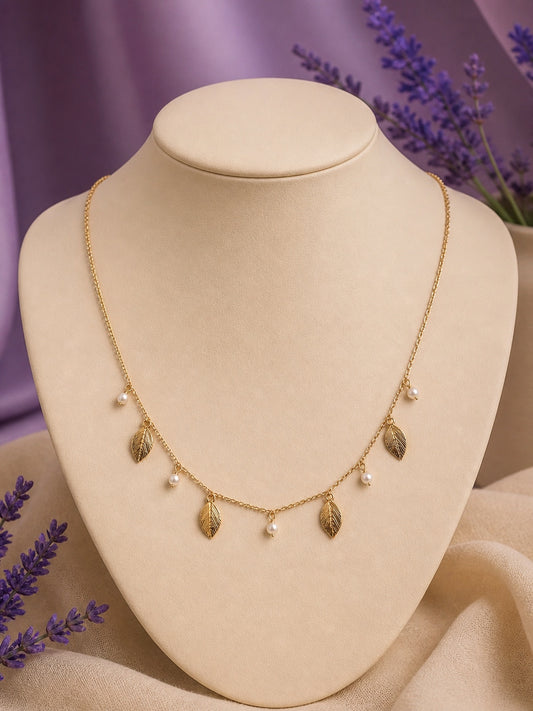Gold Leaf & Pearl Charm Necklace