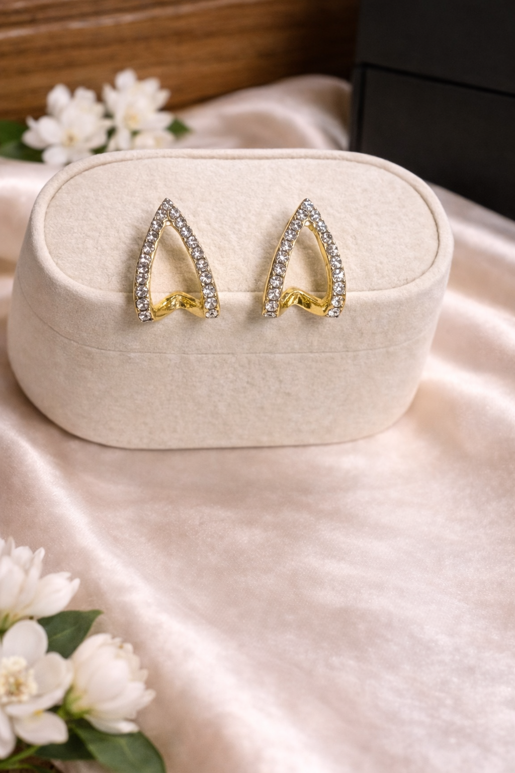 Crystal Arrow Stud Earrings – Gold Pavé