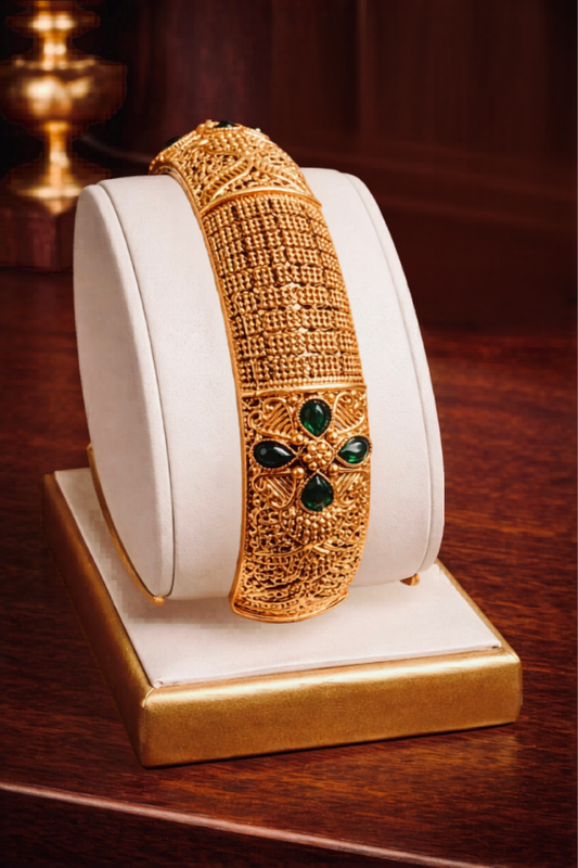 Emerald and Ruby Crown Kada Bangle