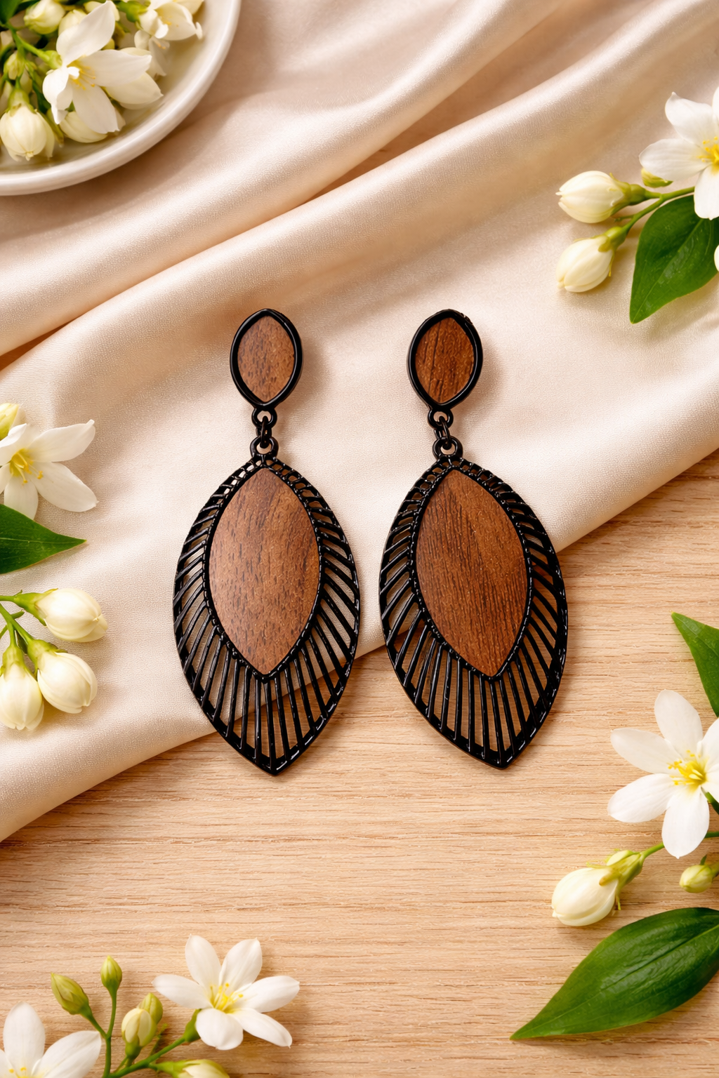 Rustic Wood Leaf Earrings